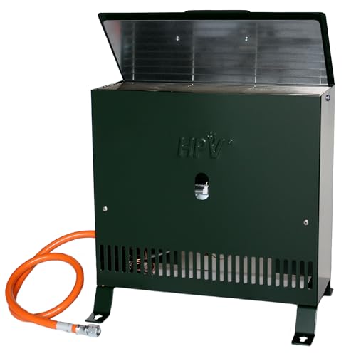 Gewächshausheizung 2kW mit Thermostat und Piezozündung für Wandmontage oder im Stand montierbar Gasheizer inkl. Schlauch HPV made in Germany...
