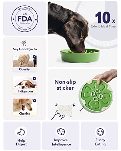 LE TAUCI Slow Feeder Dog Bowls Ceramic, 1.5 Cups Slow Eater Bowl for Dogs, Puppy Slow Feeder Bow for Fast Eaters,Puzzle Dog Food Bowl,Clover Green - Image 4