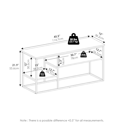 Image of Furinno Moretti TV Stand, 3-Tier Metal Frame Modern Entertainment Center, Open Shelf TV Console for TV up to 45 Inch, for Living Room, Bedroom, Solid White