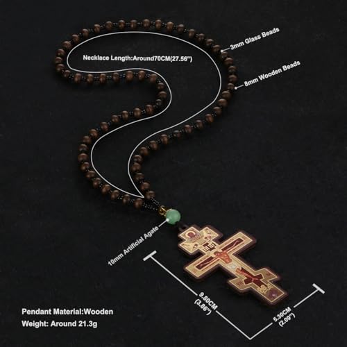 COTTVOTT Wood Rosary Beads Cross Necklace Men Prayer Eastern Orthodox Crucifix Jesus Pendant Necklace2