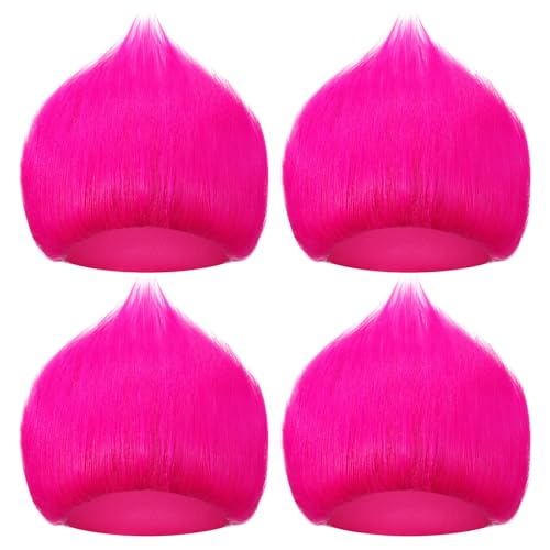 Image of Geyoga 4 Pcs Funny Wig Crazy Hair for Halloween Party,Rose Red | Funny Colorful Wig Adults Use, Unisex Funky Hairband, Halloween Mardi Gras Cosplay Costume Party Accessories