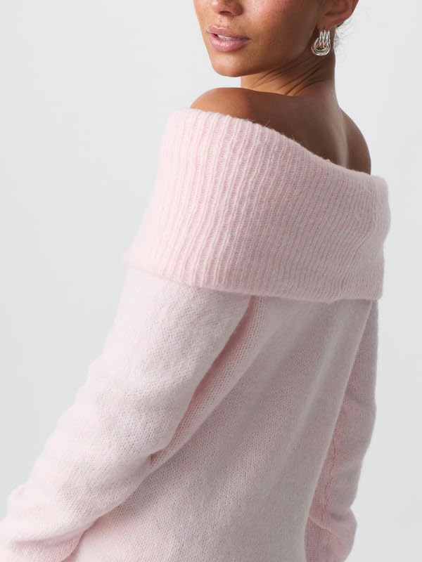 Image of Women Off The Shoulder Sweater Long Sleeve Ribbed Knit Top Y2k Pullover Sweaters Fall Going Out Streetwear