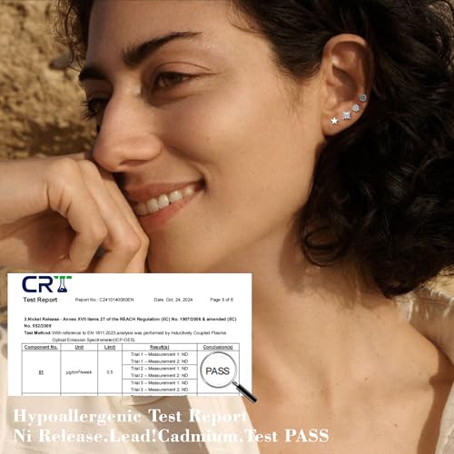 Senteria 925 Sterling Silver Studs Earrings for Women Hypoallergenic Cubic Zirconia Earrings Studs Round Square Diamond Stud Earring Set for Women 4/5/6PCS2