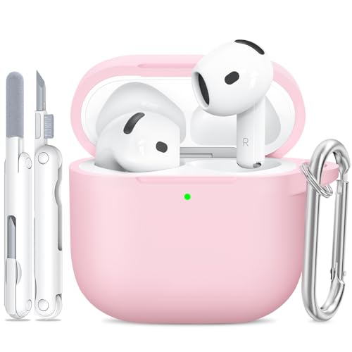 TNSNK für AirPods 4 Hülle (2024) Silikon Stoßfeste Schutzhülle mit Clean Kit & Keychain Support Wireless Charging - für AirPods 4 Pink
