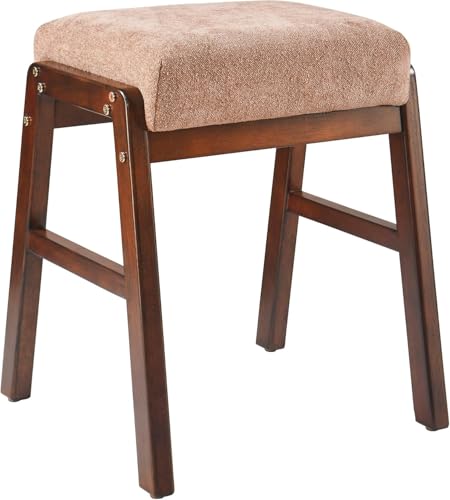 Taburete tapizado pequeño con patas de madera para espacios reducidos 2