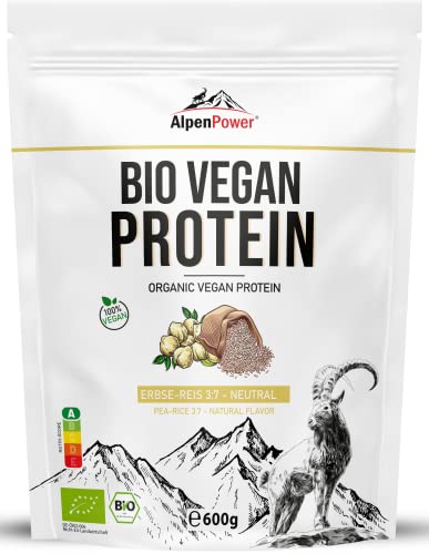 AlpenPower BIo Vegan Protein 2K Erbse-Reis Natur 600 g I 100% natürlich & ohne Zusatzstoffe I Optimales Verhältnis Erbsen-Reisprotein I Veganes Proteinpulver für Fitness