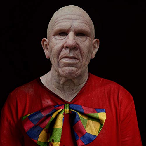 Puomue Acessório de cabeça para Dia das Bruxas, capa de rosto de homem velho, peruca de horror human