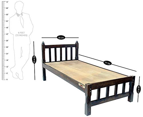 Image of A Beautiful Single Size Bed for Bedroom, Without Storage Bed sheesham Wood Bed Furniture, DIY(Do-It-Yourself) for Living Room, Polished | Finish (Dark Wlanut)