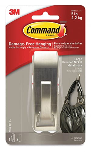 Image of Command Large Modern Reflections Metal Hook, Brushed Nickel, 1-Hook, 2-Strips, Decorate Damage-Free (Pack of 16)