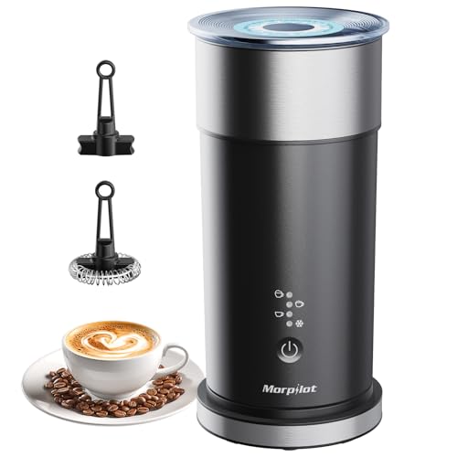 morpilot Espumador de Leche Eléctrico, Calentador de Leche 4 en 1, Acero Inoxidable, para Espuma Fría y...