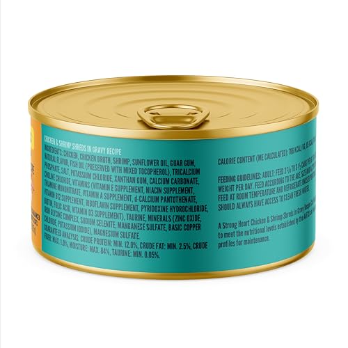 Image of A Strong Heart Wet Cat Food, Chicken & Shrimp Shreds in Gravy, Made with Whole Muscle Chicken, Made in the USA, 3oz Can (Pack of 24)