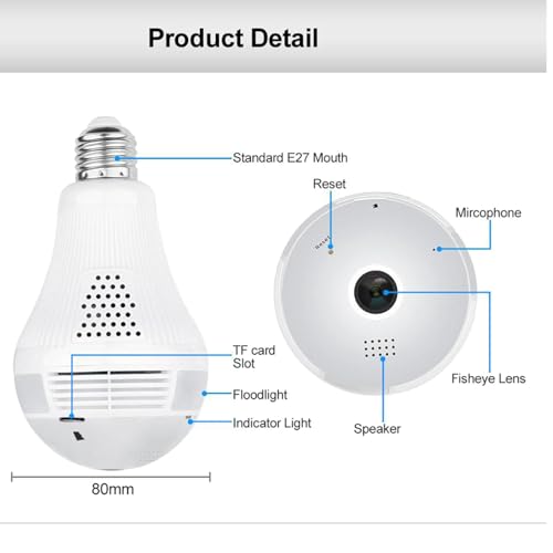 Image of DDLC 4MP Smart WiFi Bulb CCTV Camera | 360 Panoramic View | HD Night Vision | Motion Detection | Two-Way Audio | Wireless WiFi Bulb Camera for Home Indoor with Mobile App V380 Pro (Bulb Camera)