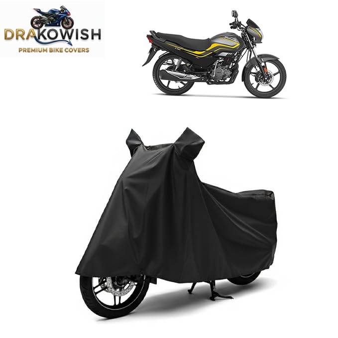 Image of DRAKOWISH Waterproof Bike Cover for Hero Super Splendor | All Weather Protection from Rain, Dust, UV Rays & Scratches with Mirror Pockets & Buckle Belt | Super Splendor Bike Cover