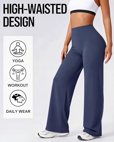 Image of Coume 2 Pack Women Workout Leggings Straight Wide Leg No Front Seam Yoga Gym Pants High Waist Buttery Soft Stretch Leggings