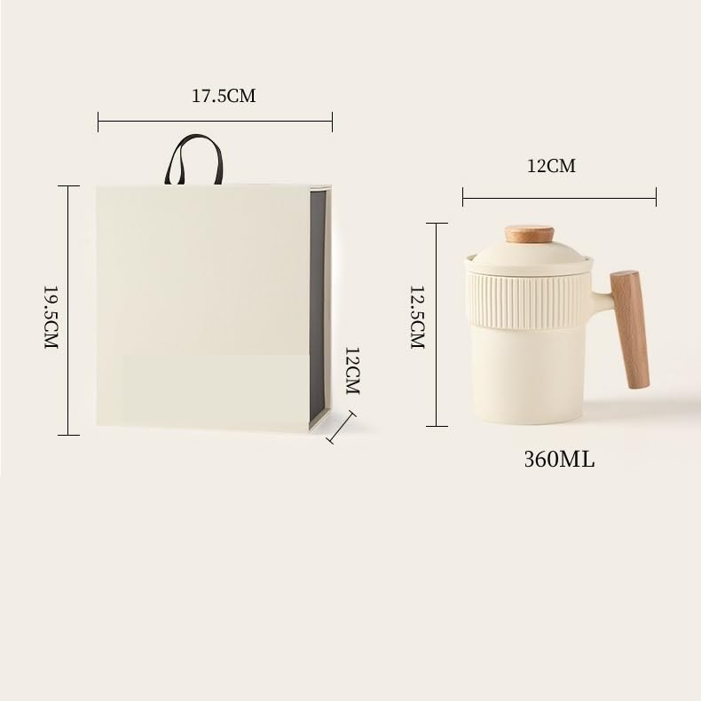 Tasse à thé Tasse à thé en céramique jaune crème, simple et personnalisée, avec poignée en bois et couvercle filtrant Récipient de trempage(C)