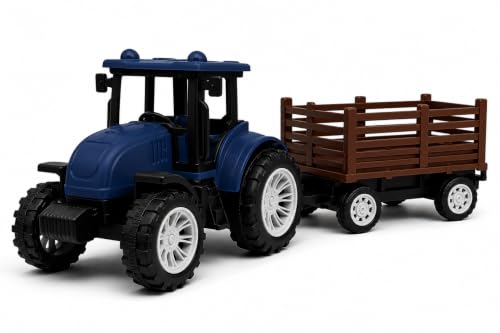 Image of Friction Powered Tractor Trolley Toy for Kids | Farm Tractor Toy with Trailer for Boys & Girls | Push & Go Tractor Vehicle Toy | BIS Certified | NeoKiddo (Dark Blue)