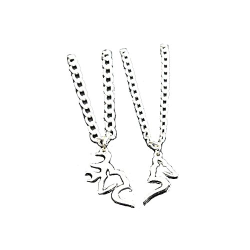 Grenf Fashion 2016 Various Birthday Gift Heart Deer Head Horn Necklace Heart Shape Elk Splice Necklace Animal Skull Pendant for Couples (Heart Shape Elk Splice Pendant - Silver(one Pair))