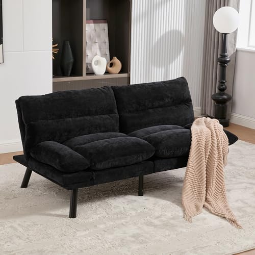 Yihomfy Canapé Convertible 2 Places, Loveseat Sofa, Clic Clac Multifonctionnel, avec Dossier et Accoudoirs Réglables, Pieds en Métal, Chenille, pour...