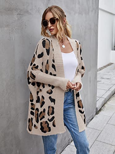 Women's Long Sleeves Open Front Casual Leopard Print Fuzzy Knitted Sweater Cardigan Coat Outwear3