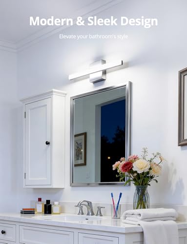 Image of Combuh Modern Bathroom Light Fixtures Over Mirror, Vanity wall lamp Chrome | Small 16 Inch, Gentle Shadow Free, Linear Sconce Bar, for Makeup, Minimalist, IP44 Rustproof, 4000K Natural White, 2 Pack