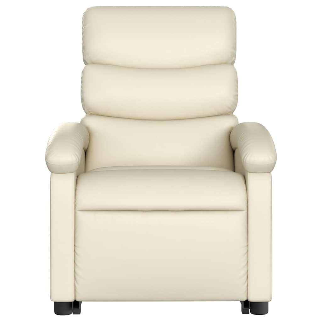 Sillón elevador reclinable, color crema, piel sintética