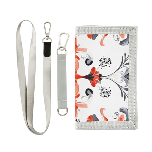 Floral Geometric Pattern Durable Nylon Fabric Wallet for Boys and Girls - Multi-Functional with 2 Clear Pockets, Zipper Coin Compartment, 3 Card Slots & Keyring