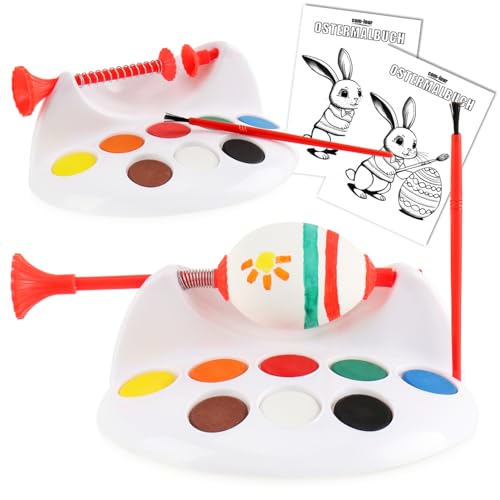 com-four® 2x Malset für Ostereier - Eiermalmaschine mit Malbuch, Pinsel und Farben - Ostereier selbst bemalen - Malzubehör (Ostereier Malset 1-6-teilig)