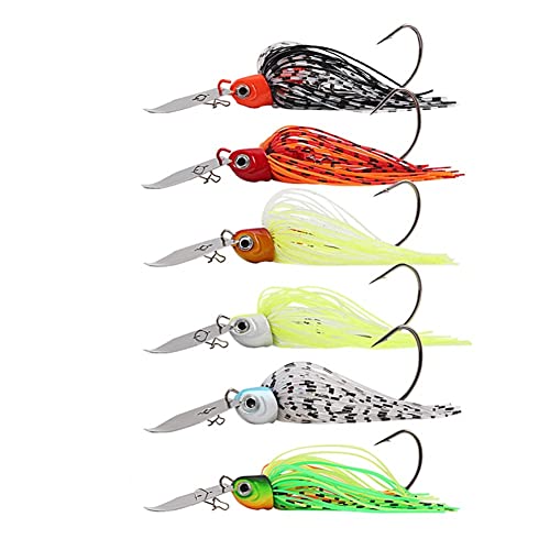 soonbuy Silikon-Jigröcke, 6 Stück DIY-Angelköder, Schwimmköpfe zum Angeln, vibrierender Spinnerköder für Groß- und Kleinbarsch, Forelle, Zander six Color Set (6PCS) Cover