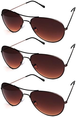 3 Pairs Classic Aviator Sunglasses Brown Lens Bronze Color Frame Stylish Fashion