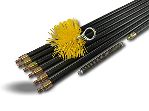 Kit ramonage hyper pro conduits gainés | Hérisson synthétique | Ø125mm | 7 cannes noires PPN pleines contre vissantes Ø20mm | Ressort de départ | 6 * 2 m + 1 * 1 m | Cheminée | Kibros RAMHP125N