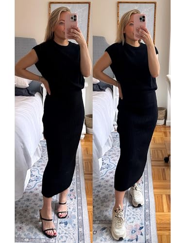 Zhiyouni Women's 2 Piece Sweater Sets Outfits Knit Vest Pullover Bodycon Maxi Skirts Loungewear2