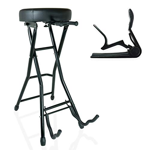 36 Degrees Guitar Stool and Stand Combo Black Foldable Holds Both Electric