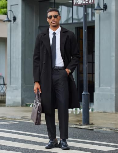 COOFANDY Overcoat For Men Double Breasted Trench Coat Long Dress Coat Black - image 4