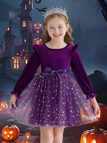 Patgoal Toddler Girls Tutu Dresses Velvet Tulle Dress with Sequin Long Sleeve Holiday Party Fall Winter Dress 2-7Y3
