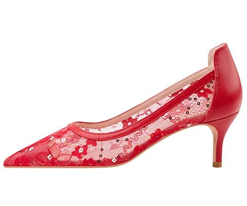 Hee grand Women Mid Heels Pointed Toe Pump Small Heels Office Shoes for Work Sexy Mesh Lace Wedding Party Dress Shoes4