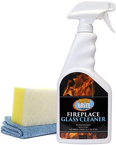 Quick N Brite Fireplace Glass Cleaner with Cloth, Sponge, and Spray, 24 Ounces