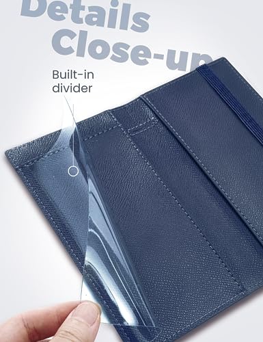 Image of Yarnic Checkbook Cover for Personal Checkbook, Checkbook Holder with Pen Holder & Built-in Clear Plastic Divider for Duplicate Checks (Midnight Blue)