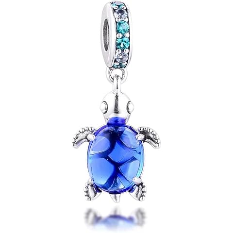 BrightDaily Summer Blue Murano Glass Sea Turtle Dangle Bead 925 Silver DIY Fits for Original Pandora Bracelets Charm Fashion Jewelry Cover