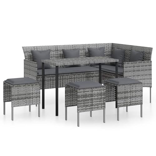 vidaXL Sofagarnitur in L-Form 5-TLG. mit Kissen Gartenmöbel Sitzgruppe Sofa Lounge Gartenset Garten Garnitur Gartensofa Poly Rattan Grau