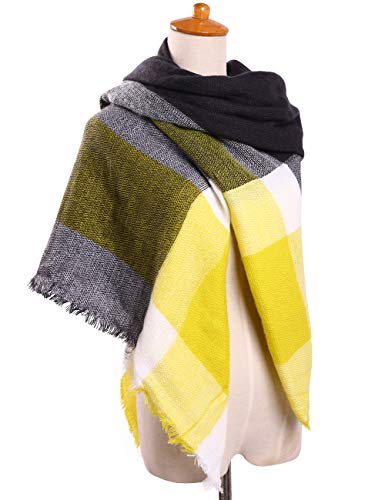Bess Bridal Women's Plaid Blanket Winter Scarf Warm Cozy Tartan Wrap Oversized Shawl Cape (One Size, Grey)