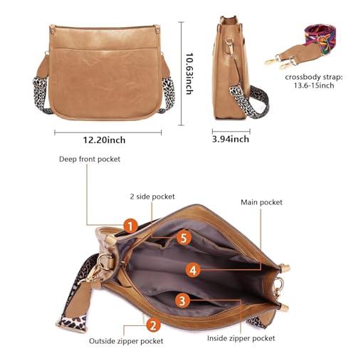 Image of AUYOCO Vegan Leather Crossbody Bags for Women, Crossbody Purse with Guitar Strap Zipped Pockets Handbag Shoulder Bag