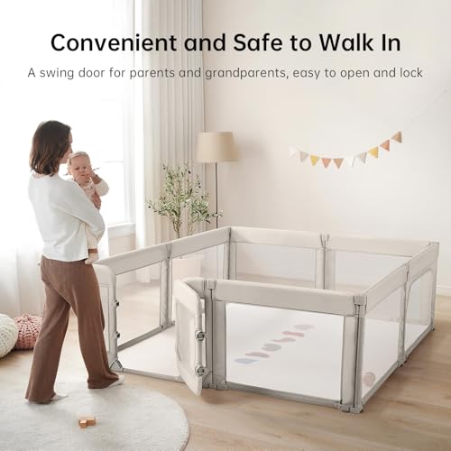 Baby Playpen with Door, Foldable Adjustable Play Pen for Babies and Toddlers,Heavy-Duty Play Yard Fence Play Area, Large Toddler Playpen,Khaki - Image 4