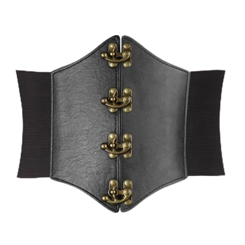Women's Gothic Waist Corset Belt with Brass Clasps, Black, Halloween Costume Accessory