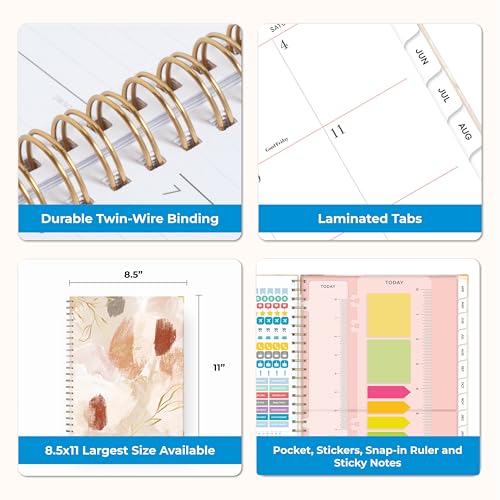 Blue Sky 15 Month 2026-2027 Weekly and Monthly Academic Year Planner Calendar, April 2026 - June 2027, 8.5\" x 11\", Hard Cover, Wirebound, Laminated Tabs, Storage Pocket, Includes Snap-in Ruler w/Sticky Notes & Sticker Sheet, Henri
