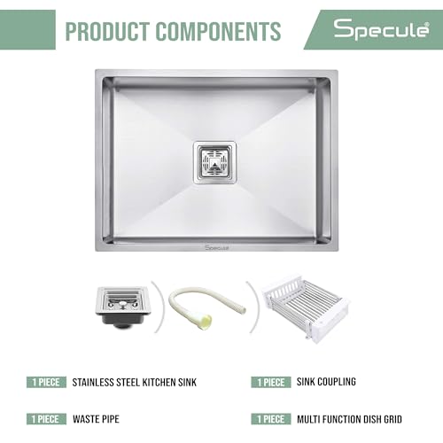 Image of Kitchen Sink (24X18X10) Inches| Heavy Duty Stainless Steel Sink | Undermount & Topmount Installation | Brushed Finish with Grid Drain | Compact Square Sink for Kitchen, Bar or Utility