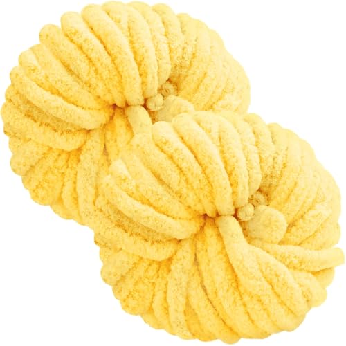 Bafeil Chunky Yarn Laine épaisse pour crochet, 500 g - XXL - Épaisse - Pour tricot à la main - Pour couverture, lits pour animaux domestiques, écharpes, chapeaux, coussins décoratifs - Jaune
