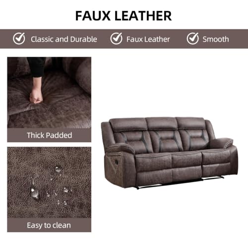 Image of EBELLO Faux Leather Recliner Sofa Furniture Set for Living Room, 1 Recliner Chairs, Two Seat Reclining Sofa Couch Set for Meeting Room, Grey