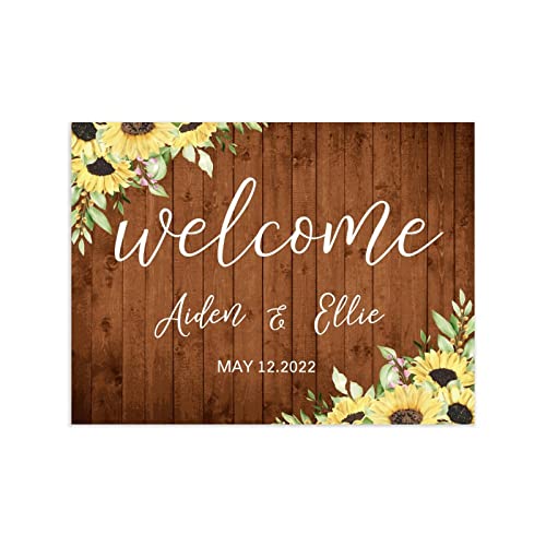 Cartel de boda de girasoles personalizado con nombres para decorar la ceremonia 3
