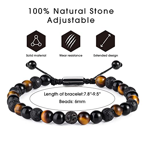 image for CARITATE Natural Beaded Bracelets for Men Boys - 6mm Tiger Eye Obsidia