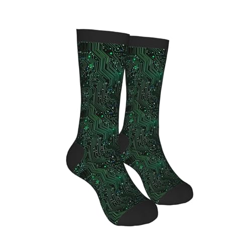 oyebn Green Circuit Board Novelty Socks Funny Crew Socks For Men Women Gifts